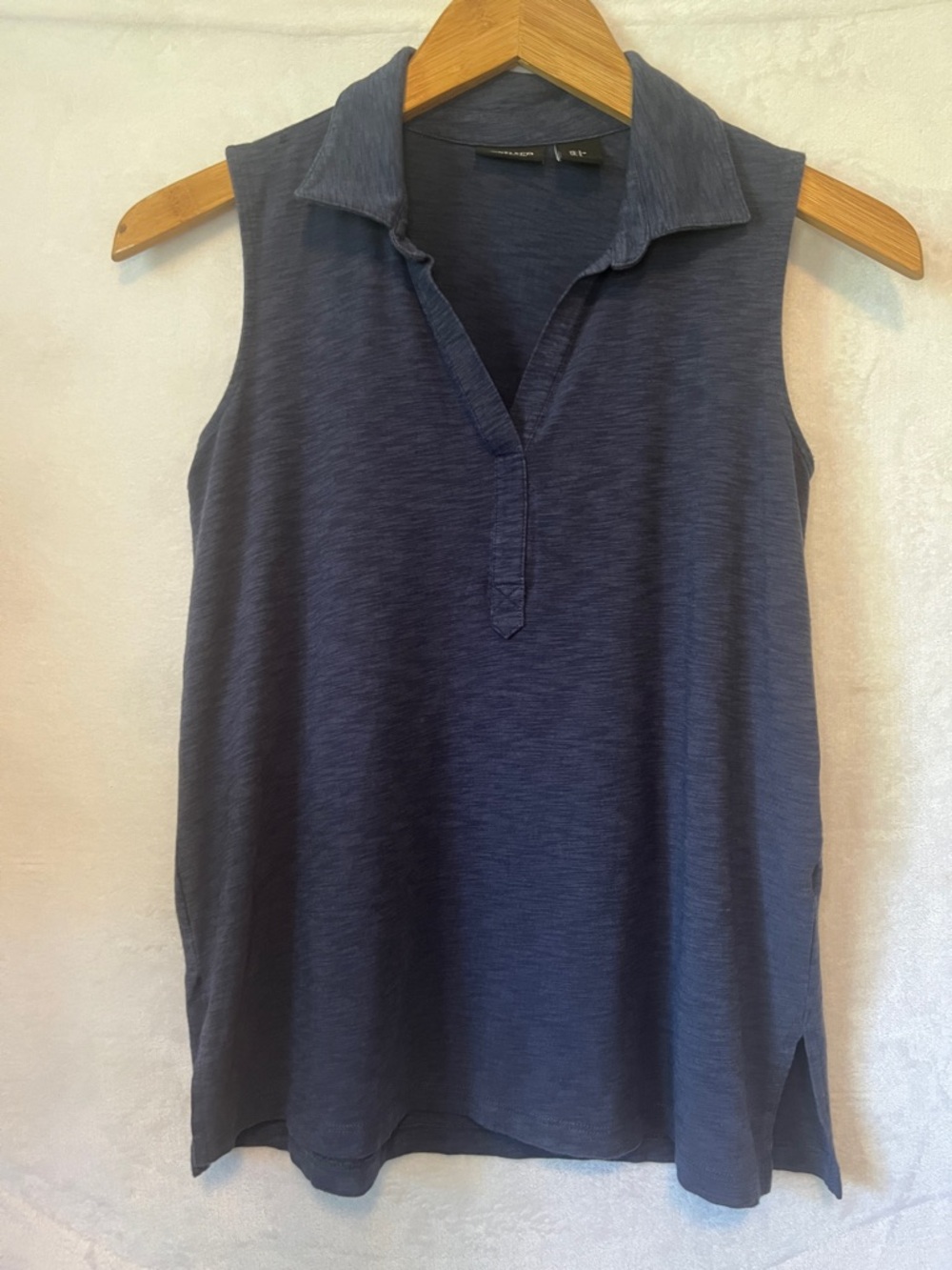 Jones New York Navy Chambray Blue Sleeveless Polo Shirt Top Size Small Preppy